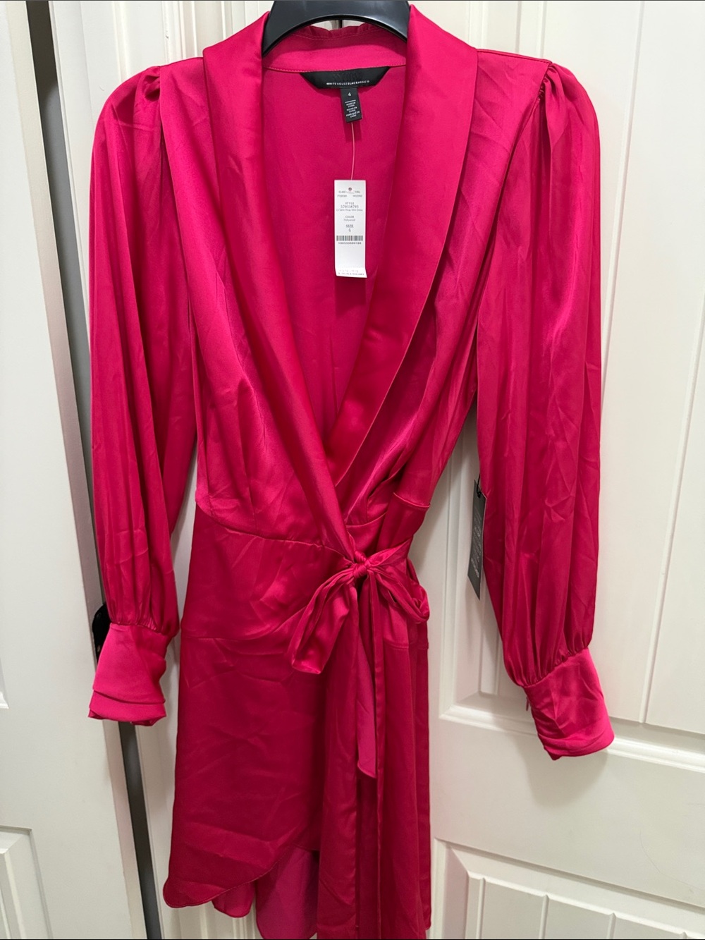 White House Black Market Dark Pink Silk Wrap Satin Dress - NWT- Womens size 4